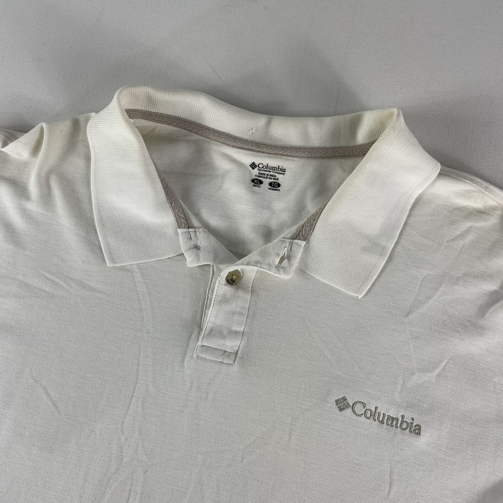 Columbia Polo Shirt Adult XL White 100% Cotton Short Sleeve Hiking Golf Men's